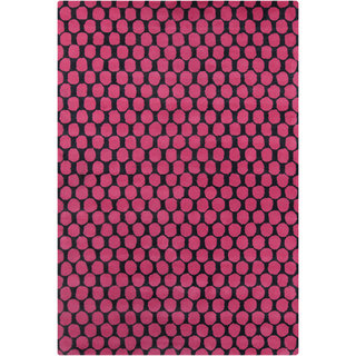 Allie Handmade Geometric Pink/Black Wool Rug (5' x 7'6)