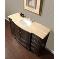 Silkroad Travertine Stone Top 60-inch Dark Walnut Bathroom Single Sink Vanity