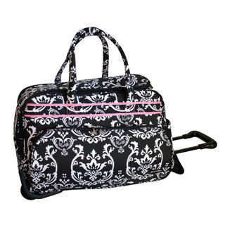 Jenni Chan Damask Black/Pink 20-inch Carry On Rolling Upright Soft Duffel Bag
