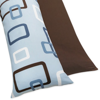 Sweet JoJo Designs Blue and Brown Geo Full Length Double Zippered 200 Thread Count Body Pillow Case Cover