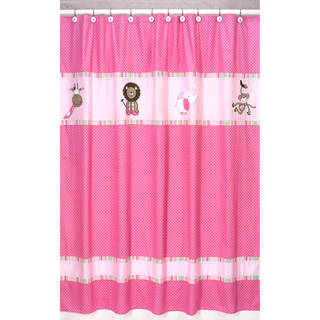 Sweet Jojo Designs Pink and Green Jungle Friends Kids Shower Curtain