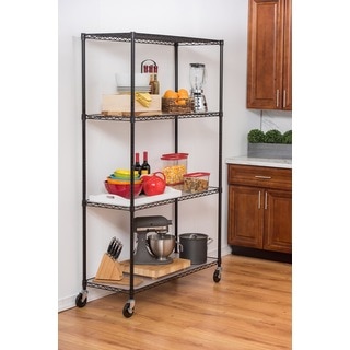 Trinity 4-Tier Black Wire Shelving with Wheels and Liners