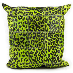 Mina Victory Natural Leather and Hide Leopard Print Green Throw Pillow (20-inch x 20-inch) by Nourison