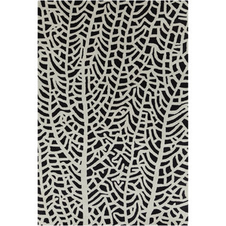 Allie Handmade Abstract White/ Black Wool Rug (5' x 7'6)