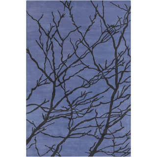 Handmade Allie Floral Blue/ Black Wool Rug (5' x 7'6)