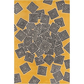 Allie Handmade Geometric Yellow Wool Rug (5' x 7'6)