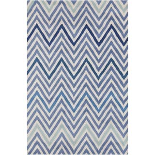 Allie Handmade Geometric Blue/ Cream Wool Rug (5' x 7'6)
