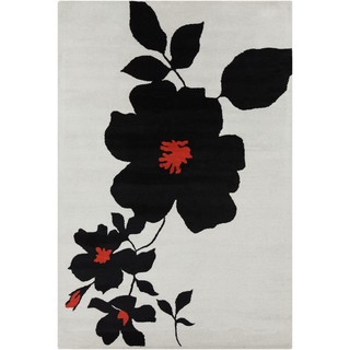 Allie Handmade Floral Wool Rug with Black-and-Red Print (5' x 7'6")