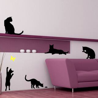 5 Pack of Cats with Colored Butterfly Vinyl Wall Art Decal