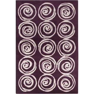 Handmade 'Allie' Purple Spirals Wool Rug (5' x 7'6)