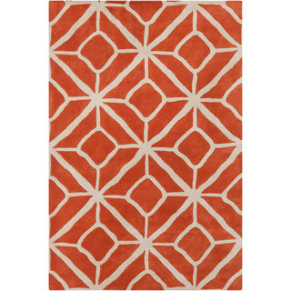 Handmade 'Allie' Geometric Orange/Cream Wool Rug (5' x 7'6)