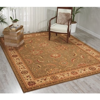 Living Treasures Traditional Floral Green Wool Rug (2'6 x 4'3)