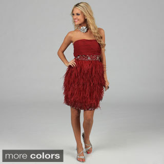 Issue New York Women's Strapless Feather Trimmed Sequin Evening Dress