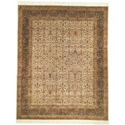Asian Hand-knotted Royal Kerman Ivory/ Green Wool Rug (10' x 14')