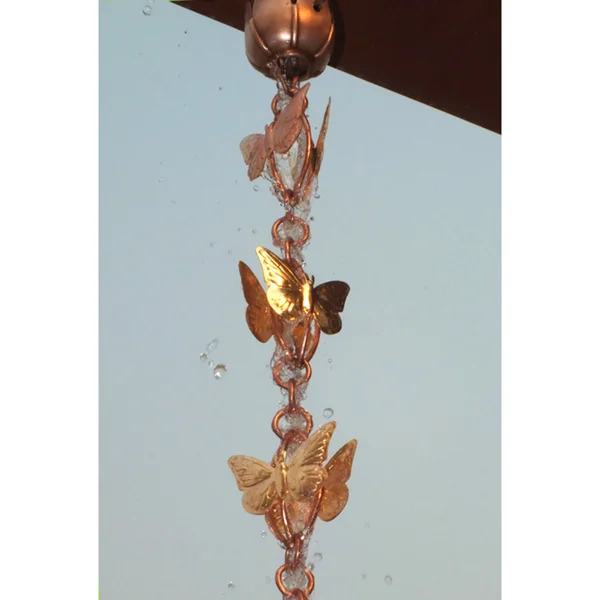 Monarch Pure Copper Cascading Butterfly Rain Chain 8.5 Ft Inclusive of Installation Hanger