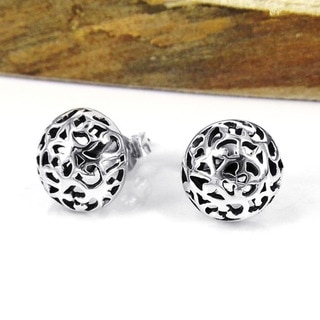 Sterling Silver Filigree Swirl Dome Post Earrings (Thailand)