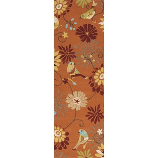 Hand-hooked Orange Indoor/Outdoor Floral Rug (2'6 x 8')