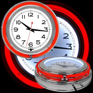 Red/ White Double Ring Neon Clock