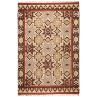 Hand-woven Tan/Red Southwestern Aztec Ica Hard Twist Wool Rug (9' x 13')