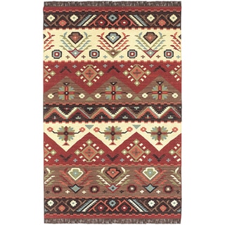 Hand-woven Red/Tan Southwestern Aztec Tacna Wool Flatweave Rug (9' x 13')