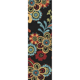 Hand-hooked Bold Daisies Caviar Indoor/Outdoor Floral Rug (2'6 x 8')