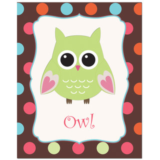 Lime Green Color Owl with Polka Dot Background Art Print