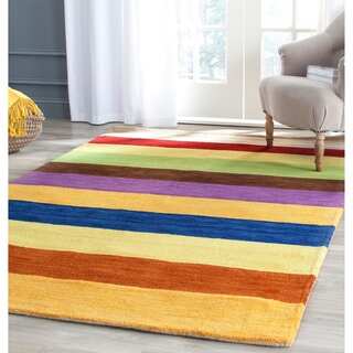 Safavieh Handmade Himalaya Yellow/ Multicolored Stripe Wool Gabbeh Rug (2'3 x 6')