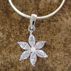 Sterling Silver 'Snow Blossom' Cubic Zirconia Necklace (India)