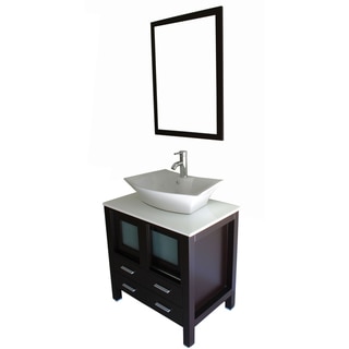Modern Single Ceramic Sink with Cultured Marble Top Bathroom Vanity Cabinet Set