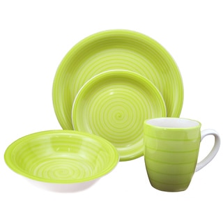 16-Piece Green Swirl Stoneware Dinnerware Set
