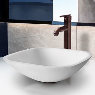 VIGO Square-Shaped White Phoenix Stone Glass Vessel Sink with Oil-Rubbed Bronze Bathroom Faucet