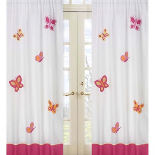 Sweet Jojo Designs Pink, Orange, Yellow and White Buterfly Collection 84-inch Window Treatment Curtain Panel Pair