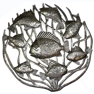 Handmade 'Fish in Coral' Metal 24-inch Wall Art