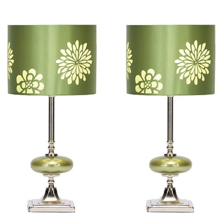 Casa Cortes Lush Green Contemporary Floral Small Table Lamps (Set of 2)