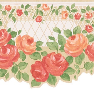 Peach Floral Trellis Border Wallpaper