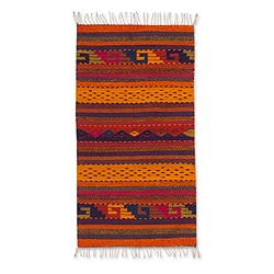 Handcrafted Wool 'Stairway to the Sky' Zapotec Rug (2 x 3'5) (Mexico)
