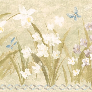 Olive Butterfly Meadow Border Wallpaper
