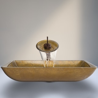 VIGO Rectangular Copper Glass Vessel Sink and Waterfall Faucet Set in Oil Rubbed Bronze