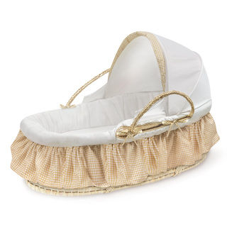 Fabric Canopy Natural Moses Basket in Beige Gingham