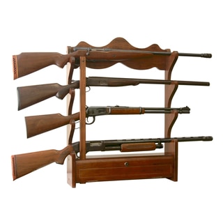 Brown Cherry Wood 4-gun Wall Display Rack
