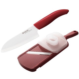 Kyocera Ceramic Red 5.5-inch Santoku Knife and Adjustable Slicer Set