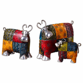 Uttermost Colorful Cows Silver Plated Metal Figurines (Set of 3)