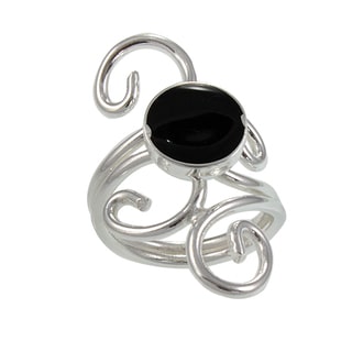 Handcrafted Black Resin and Alpaca Shiny Silvertone Ring (Mexico)