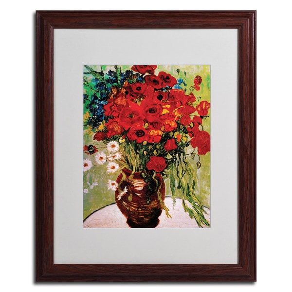 Vincent van Gogh 'Daisies and Poppiest' Framed Matted Canvas Art - Multi