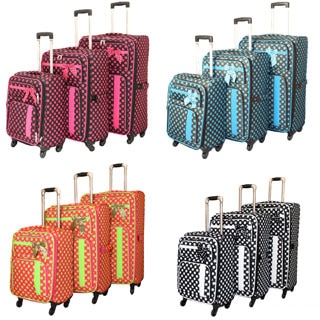 World Traveler Polka Dot Delight 3-piece Expandable Lightweight Spinner Luggage Set