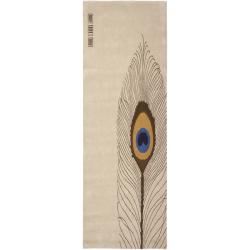 Safavieh Handmade Soho Peacock Feather Beige N. Z. Wool Rug (2'6 x 8')