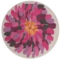 Hand-tufted Contemporary /Pink Bostor New Zealand Wool Abstract Rug (8' Round)