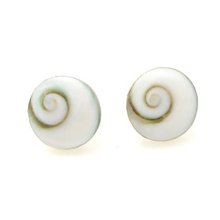 Round 10mm Swirl Shiva Shell Silver Post Earrings (Thailand)
