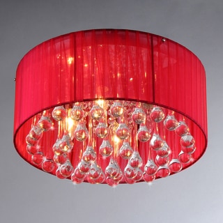 'Erinyes' Red Shaded Crystal and Chrome Ceiling Lamp
