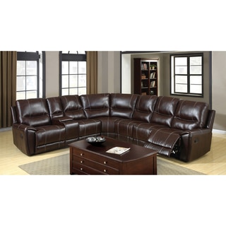Furniture of America Dotti All-in-One Contemporary Brown Bonded Leather Sectional Set